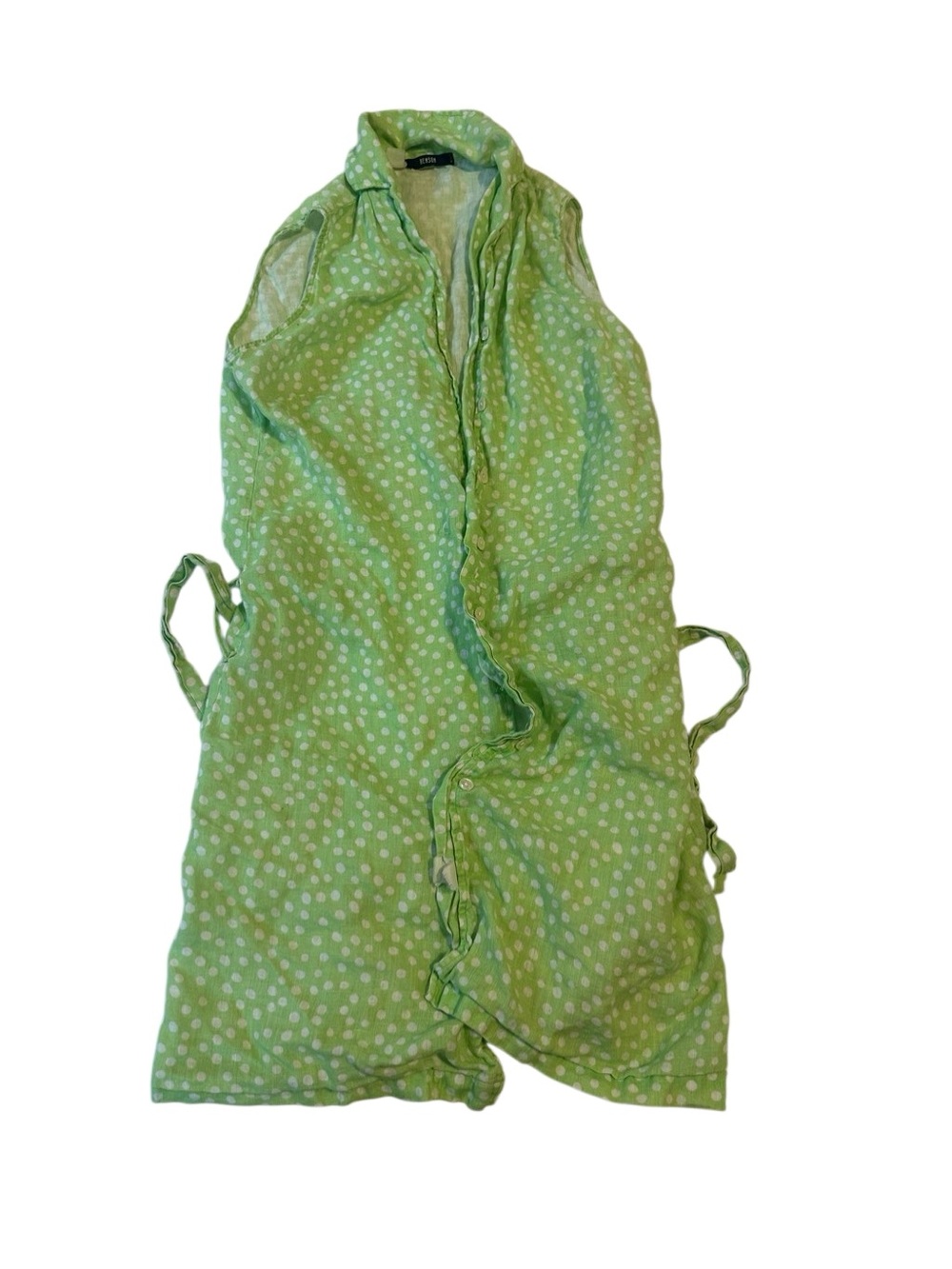 Talia Benson green polka-dot 100% linen dress made in Italy